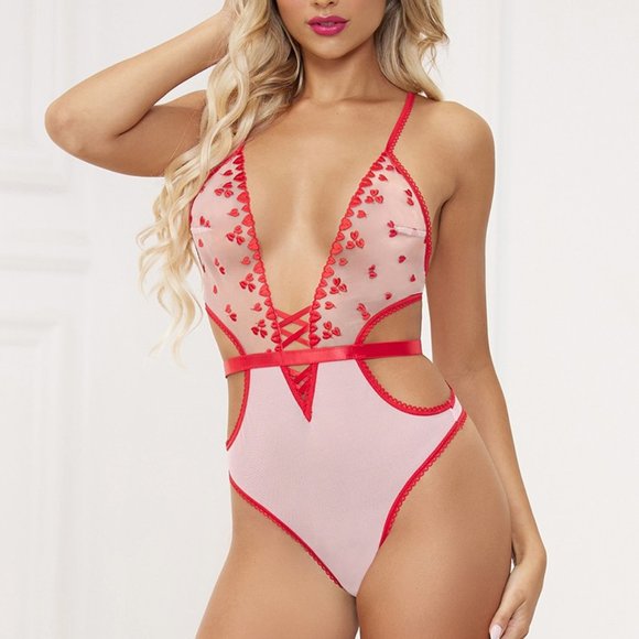 Heart embroidery mesh teddy